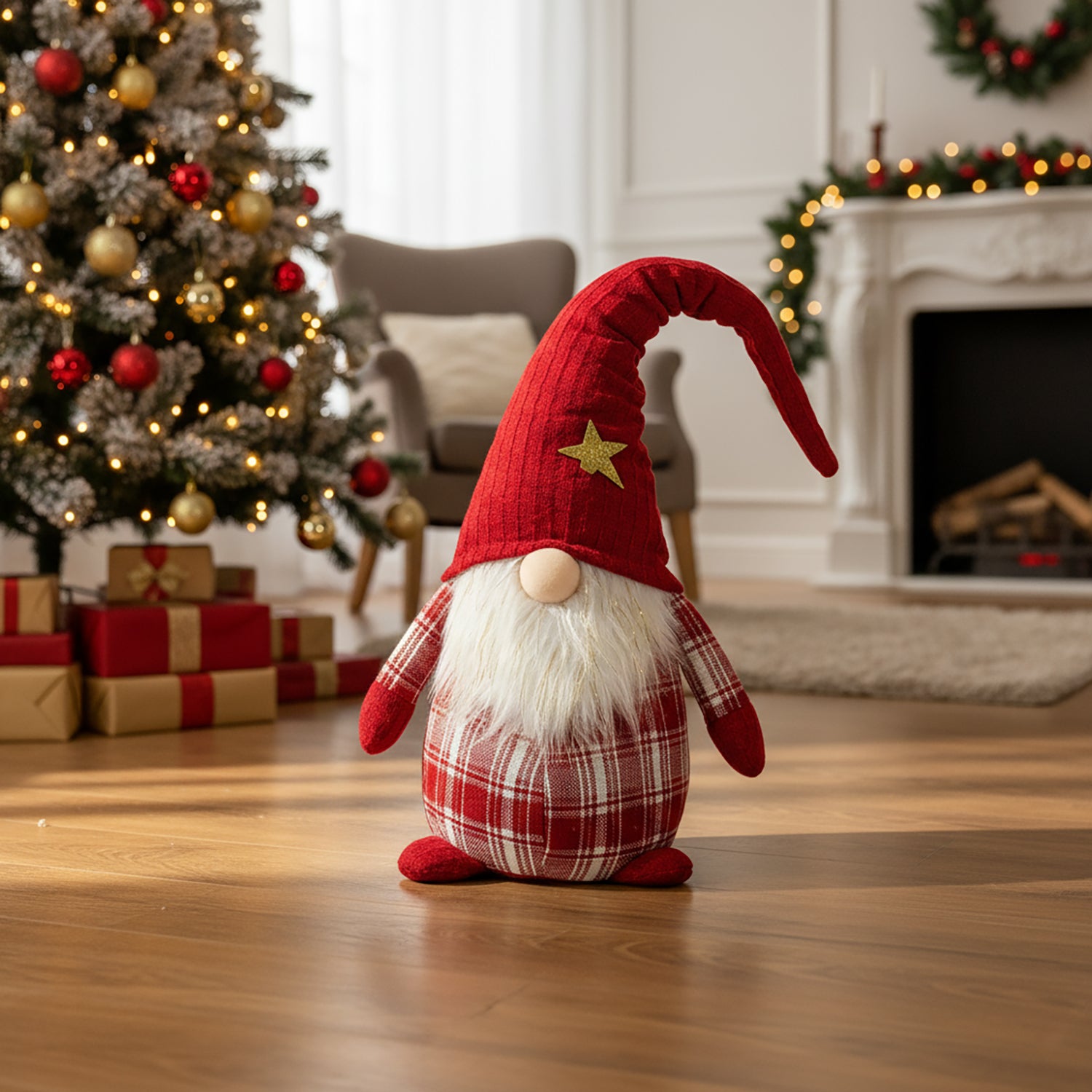 VESTIAMO CASA GRAN NATALE - Gnomo Natalizio Decorativo Rosso Scozzese h66 cm